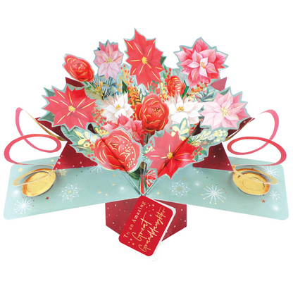 Great Granddaughter Christmas Card 3D Festive Bouquet Pop Up Christmas Card