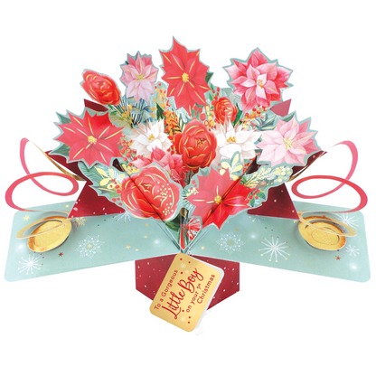 Baby Boy's 1st Christmas Card 3D Festive Bouquet Pop Up Christmas Card