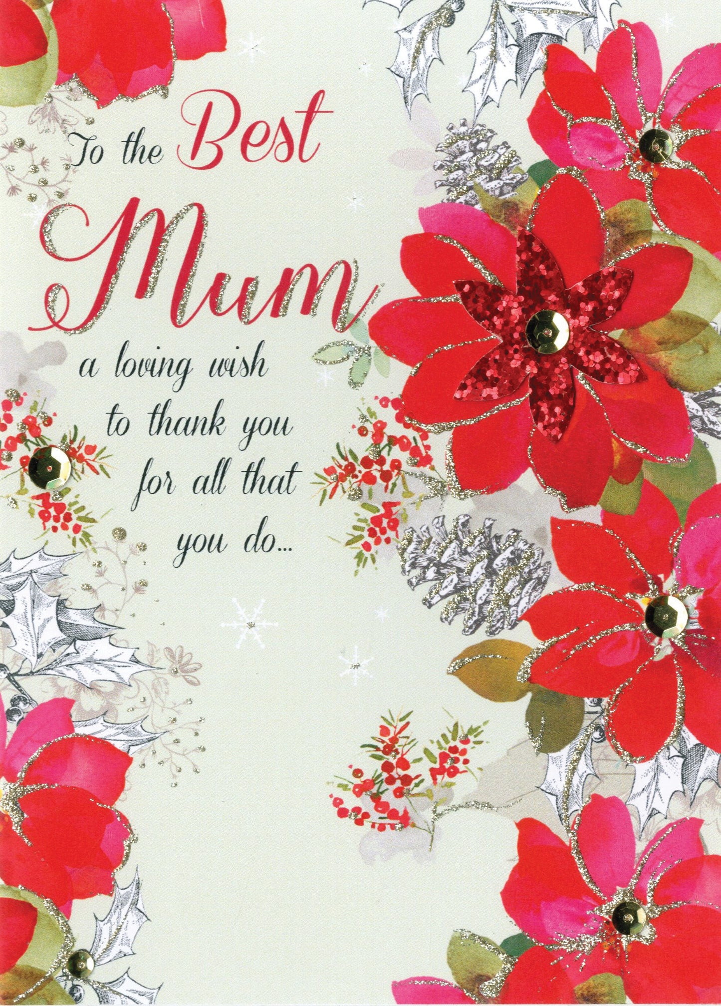 Best Mum Embellished Hand-Finished Christmas Card