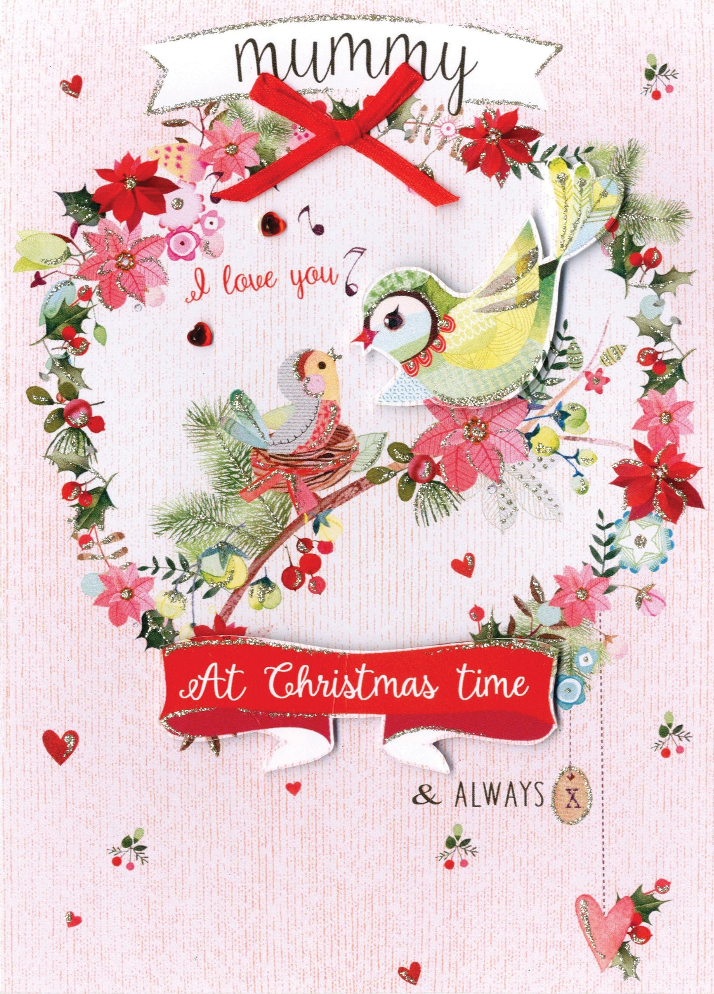 Mummy Birds Embellished Hand-Finished Christmas Card