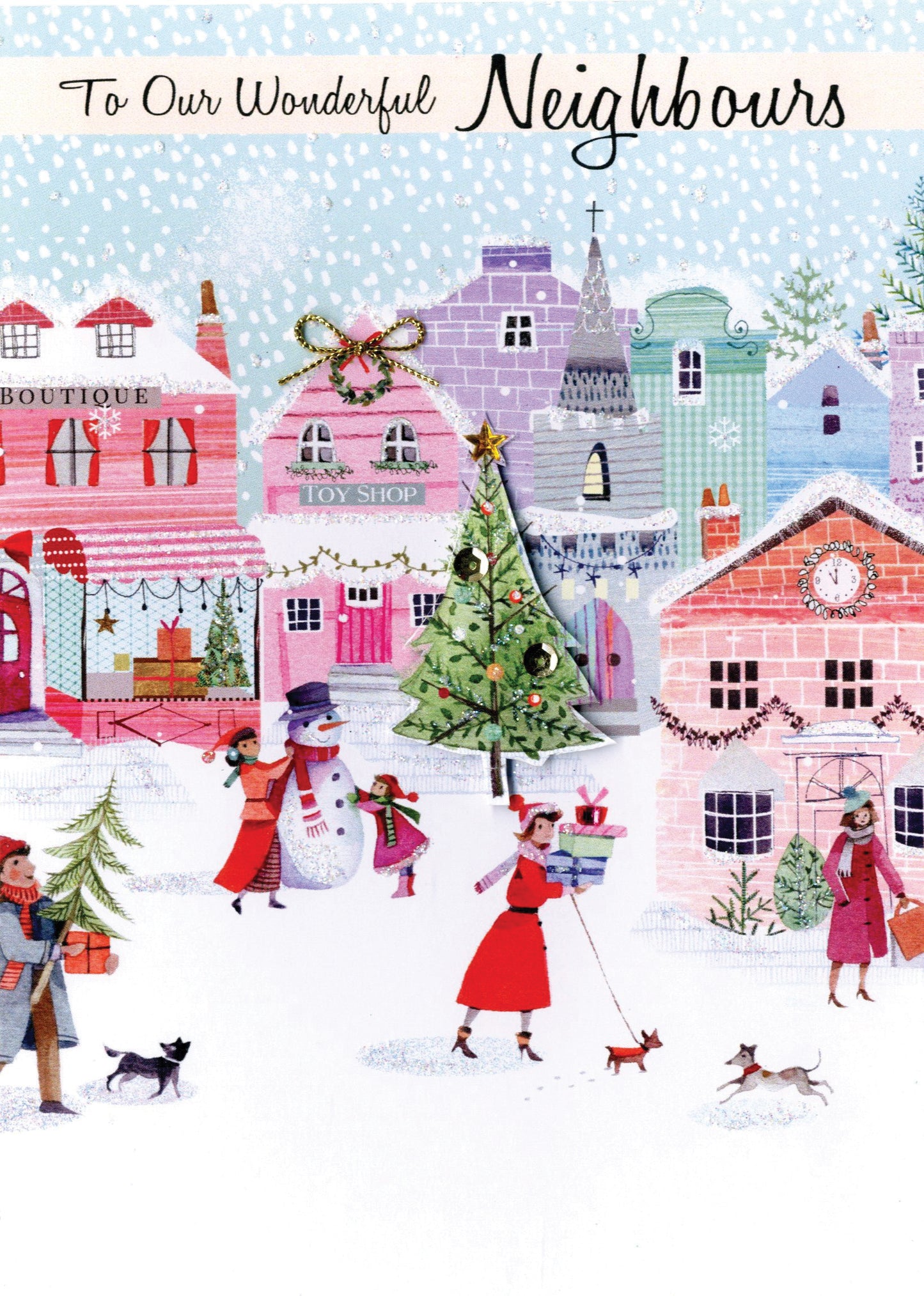 Wonderful Neighbours Embellished Hand-Finished Christmas Card