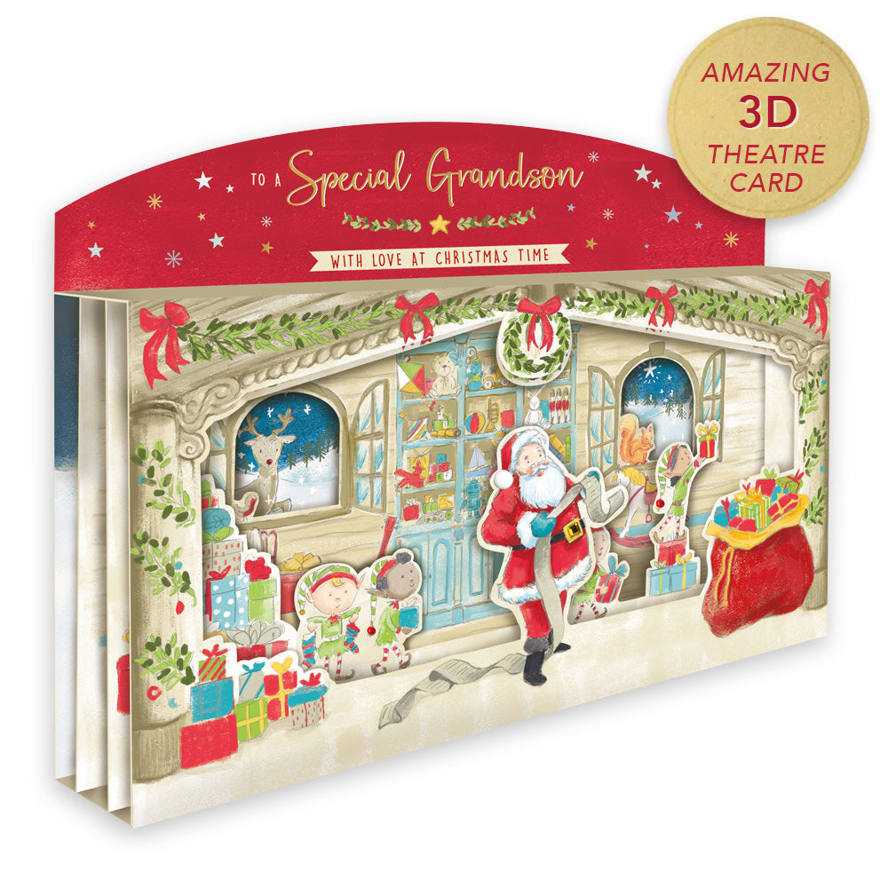 Special Grandson Spectacular 3D Santa Scene Christmas Card