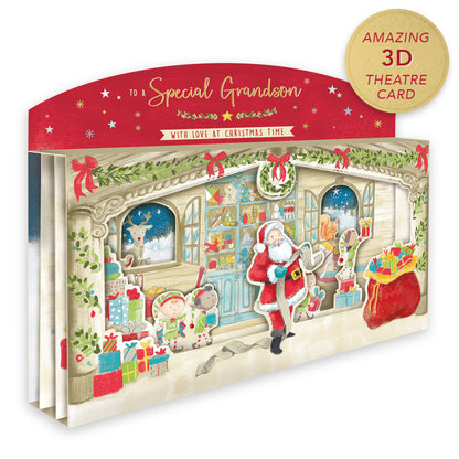 Special Grandson Spectacular 3D Santa Scene Christmas Card