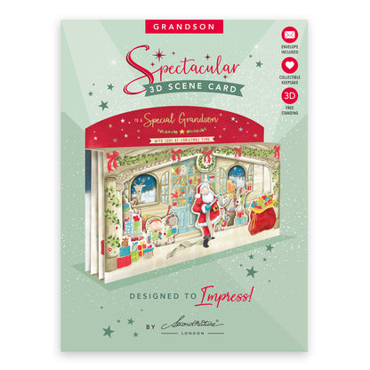 Special Grandson Spectacular 3D Santa Scene Christmas Card