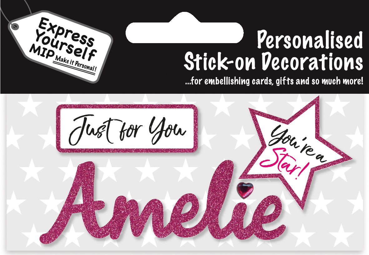 Amelie Pink Name Sticker DIY Greeting Card Toppers