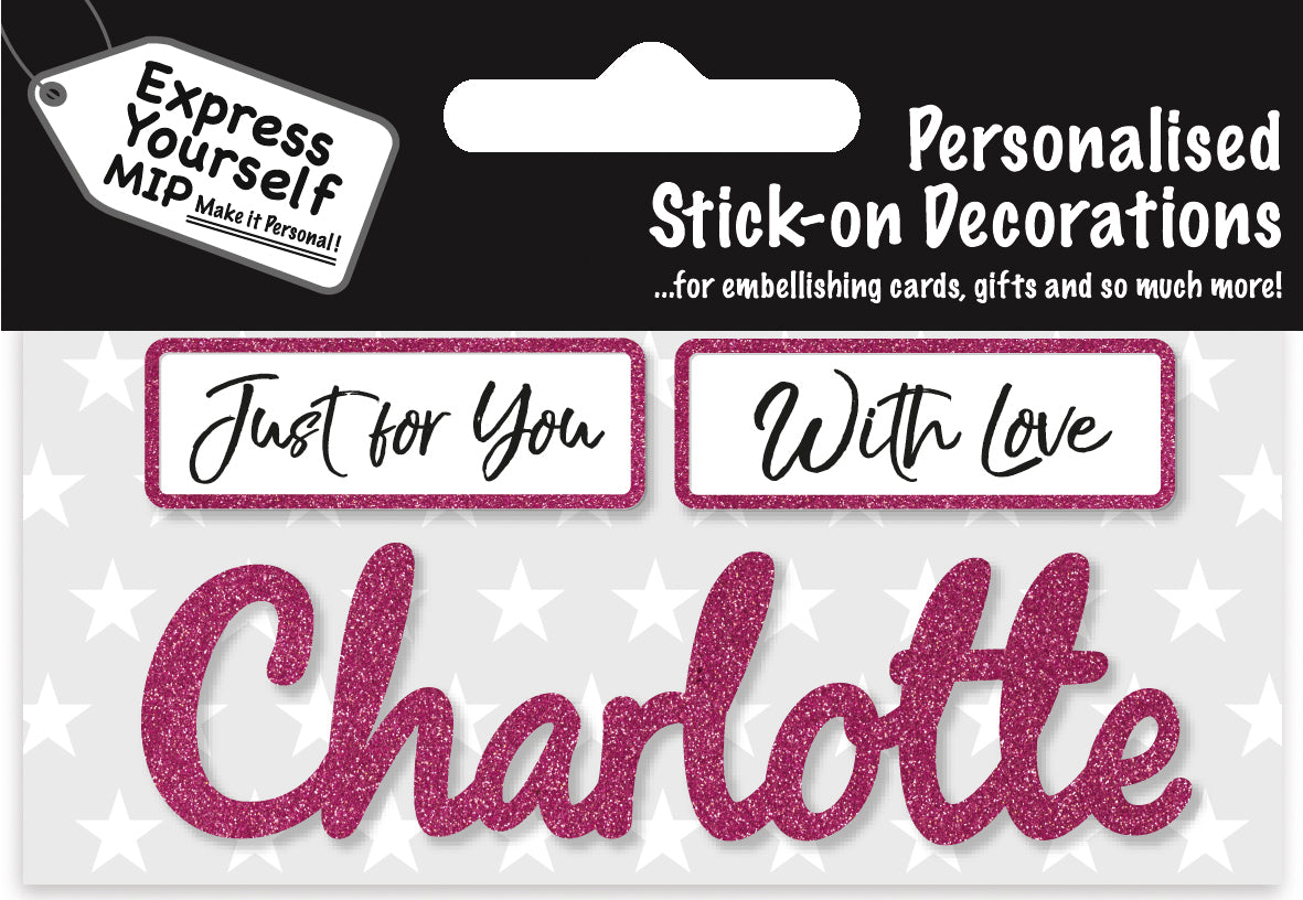 Charlotte Pink Name Sticker DIY Greeting Card Toppers