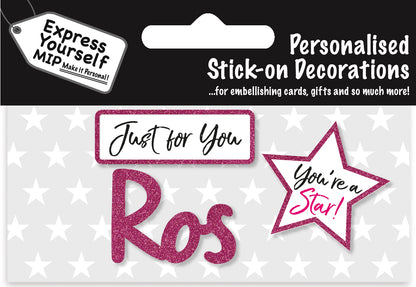 Ros Pink Name Sticker DIY Greeting Card Toppers
