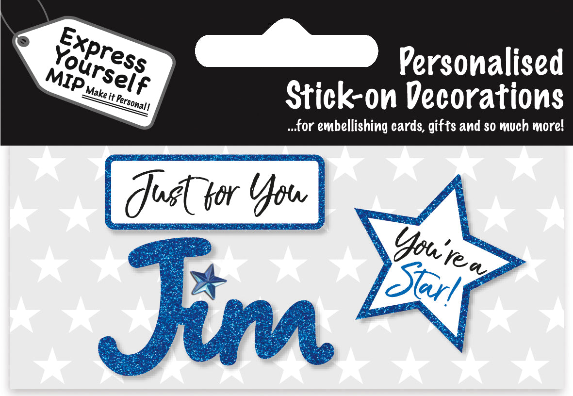 Jim Blue Name Sticker DIY Greeting Card Toppers