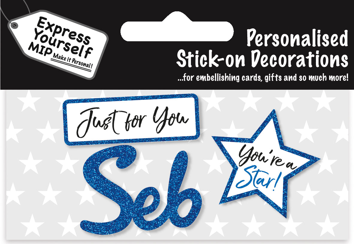 Seb Blue Name Sticker DIY Greeting Card Toppers