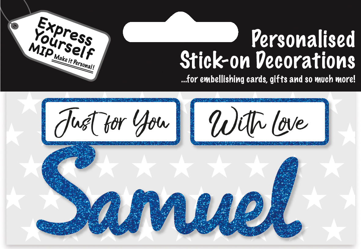 Samuel Blue Name Sticker DIY Greeting Card Toppers