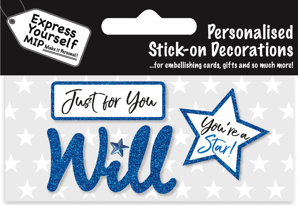 Will Blue Name Sticker DIY Greeting Card Toppers
