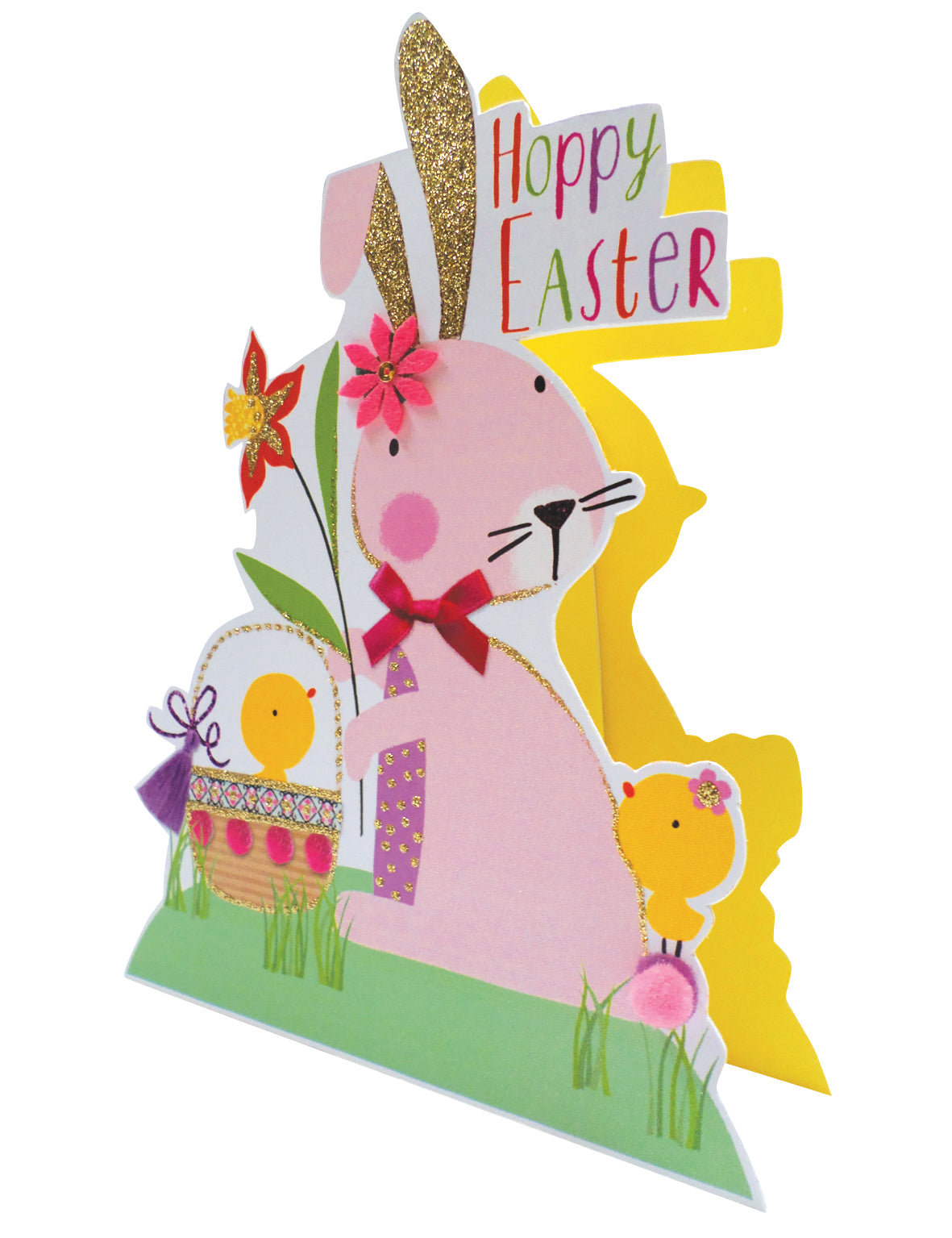Pink Bunny Shaped Happy Easter 3D Paper Dazzle Greeting Card