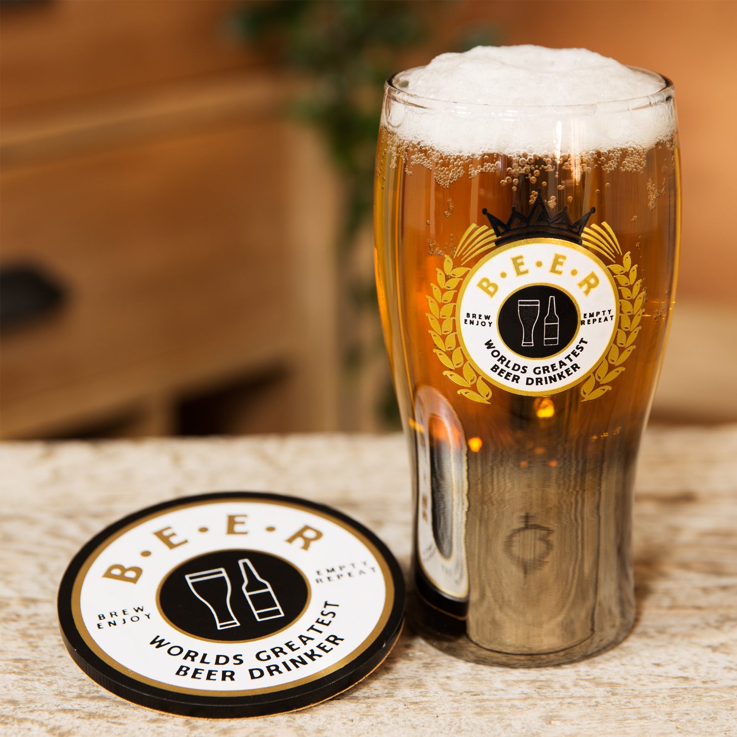 Brewmaster Worlds Greatest Beer Drinker Pint Glass & Coaster