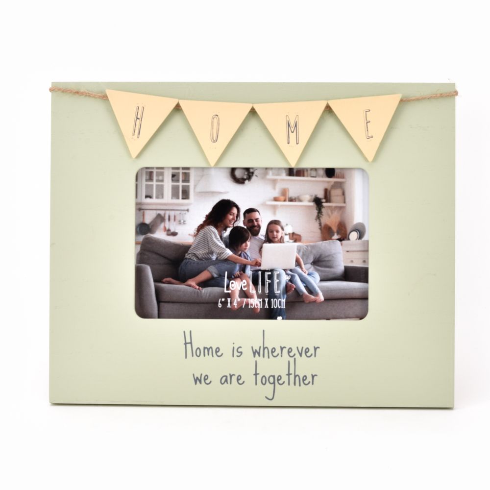 Home Photo Frame Wooden Bunting Love Life 6" X 4" Photo Frame