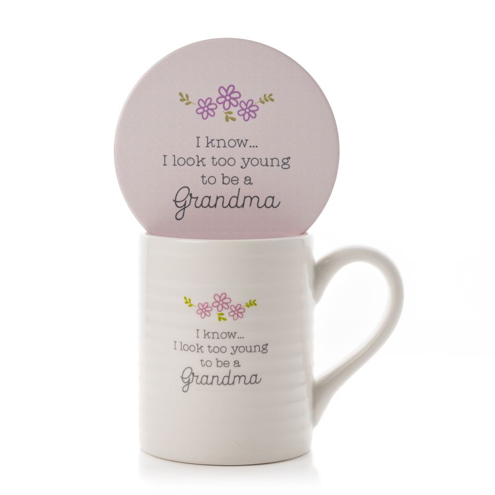 Young Looking Grandma Gift Set Mug & Coaster In A Gift Box