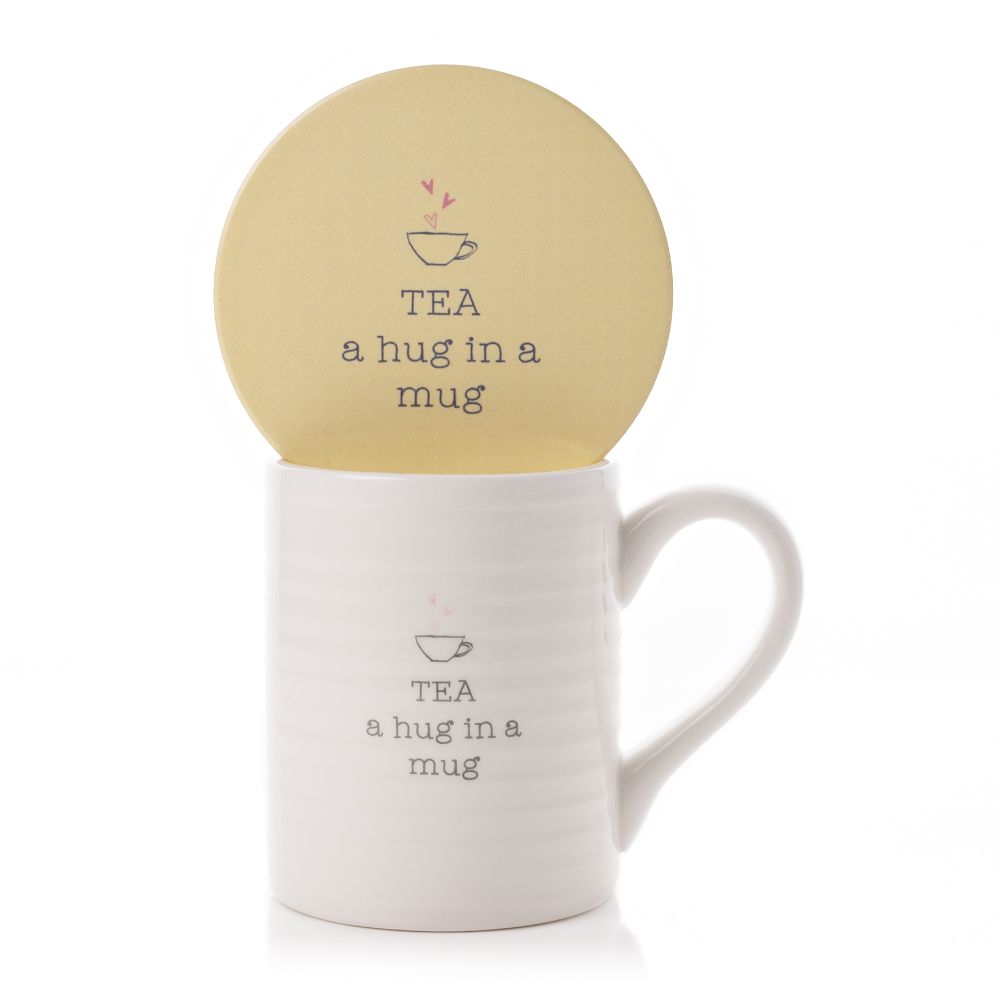Tea A Hug In A Mug Gift Set Mug & Coaster In A Gift Box