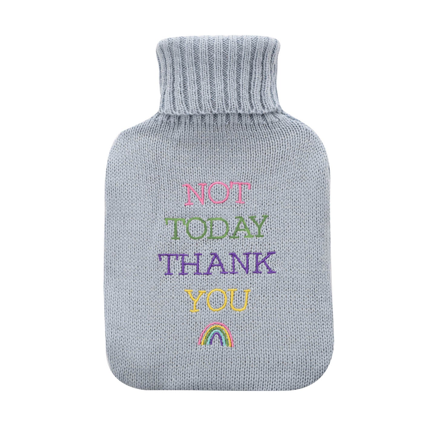 Not Today Thank You Rainbow Blue Hot Water Bottle With Knitted Cover