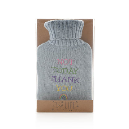 Not Today Thank You Rainbow Blue Hot Water Bottle With Knitted Cover