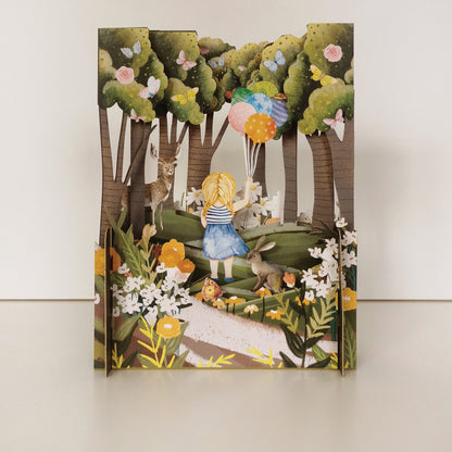 Little Girl Playing Balloons 3D Pop Up Any Occasion Greeting Card