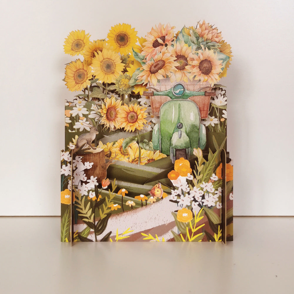 Vespa & Sunflowers 3D Pop Up Any Occasion Greeting Card