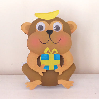 Children's Wobbly Head Smiling Monkey 3D Birthday Greeting Card