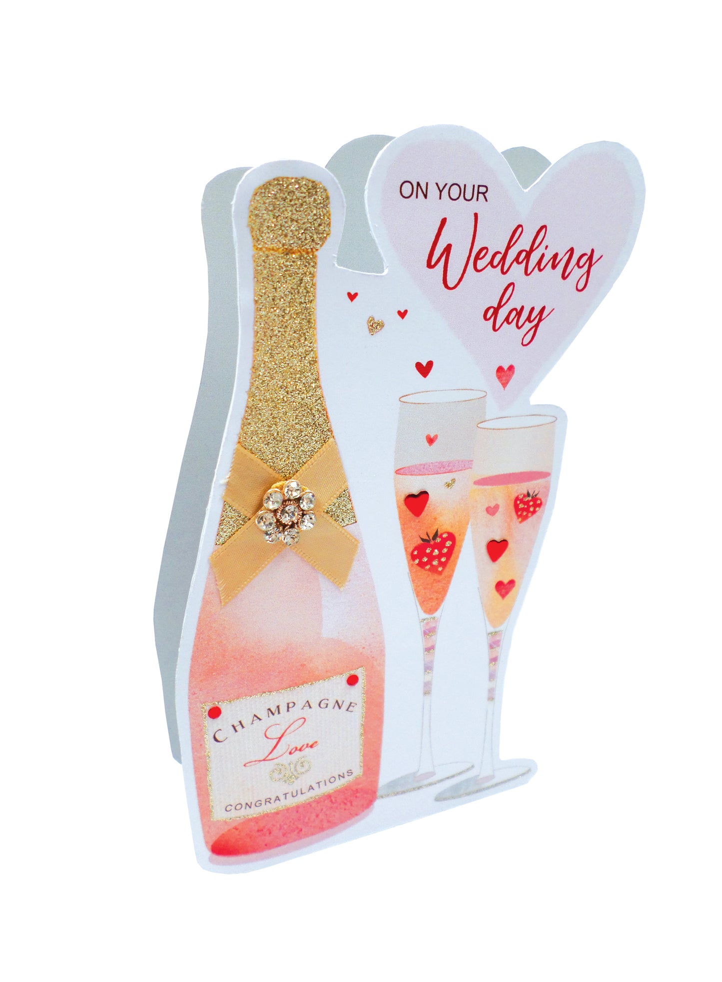 Wedding Day Pink Champagne 3D Paper Dazzle Greeting Card