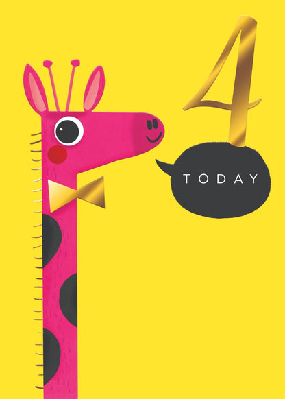 Girls 4 Today Giraffe Gold Foiled 4th Birthday Greeting Card