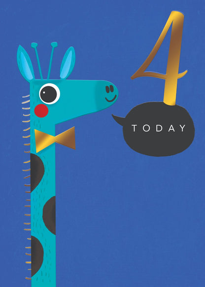 Boys 4 Today Giraffe Gold Foiled 4th Birthday Greeting Card