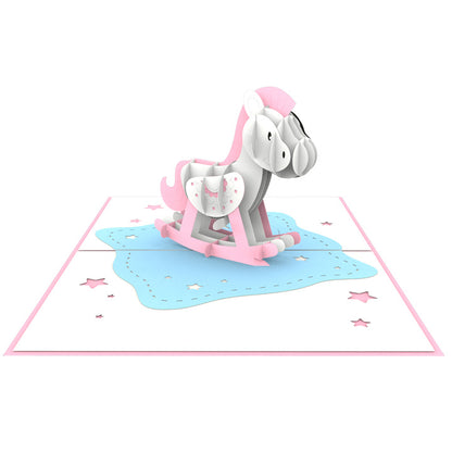 Pink Rocking Horse Laser Cut Pop Up Card