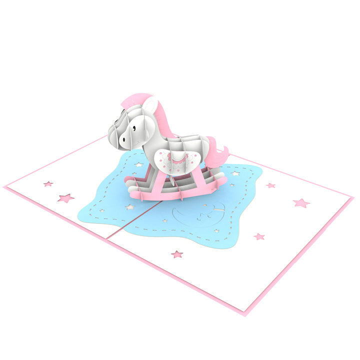 Pink Rocking Horse Laser Cut Pop Up Card