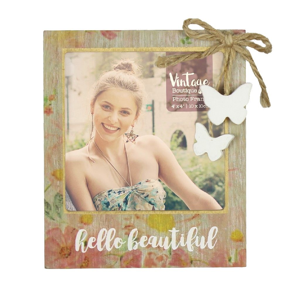Vintage Boutique Hello Beautiful Wood Effect Photo Frame