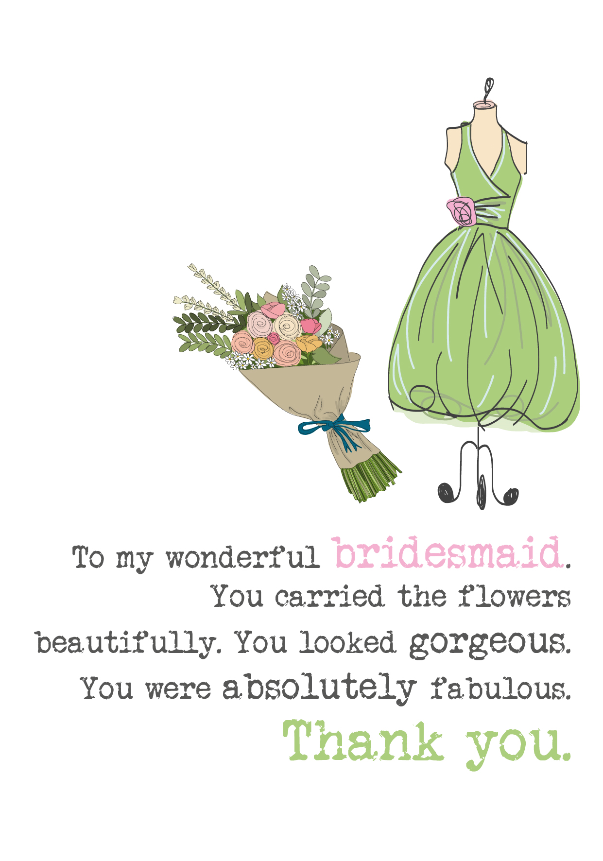 Bridesmaid Thank You Sparkle Finished Greeting Card