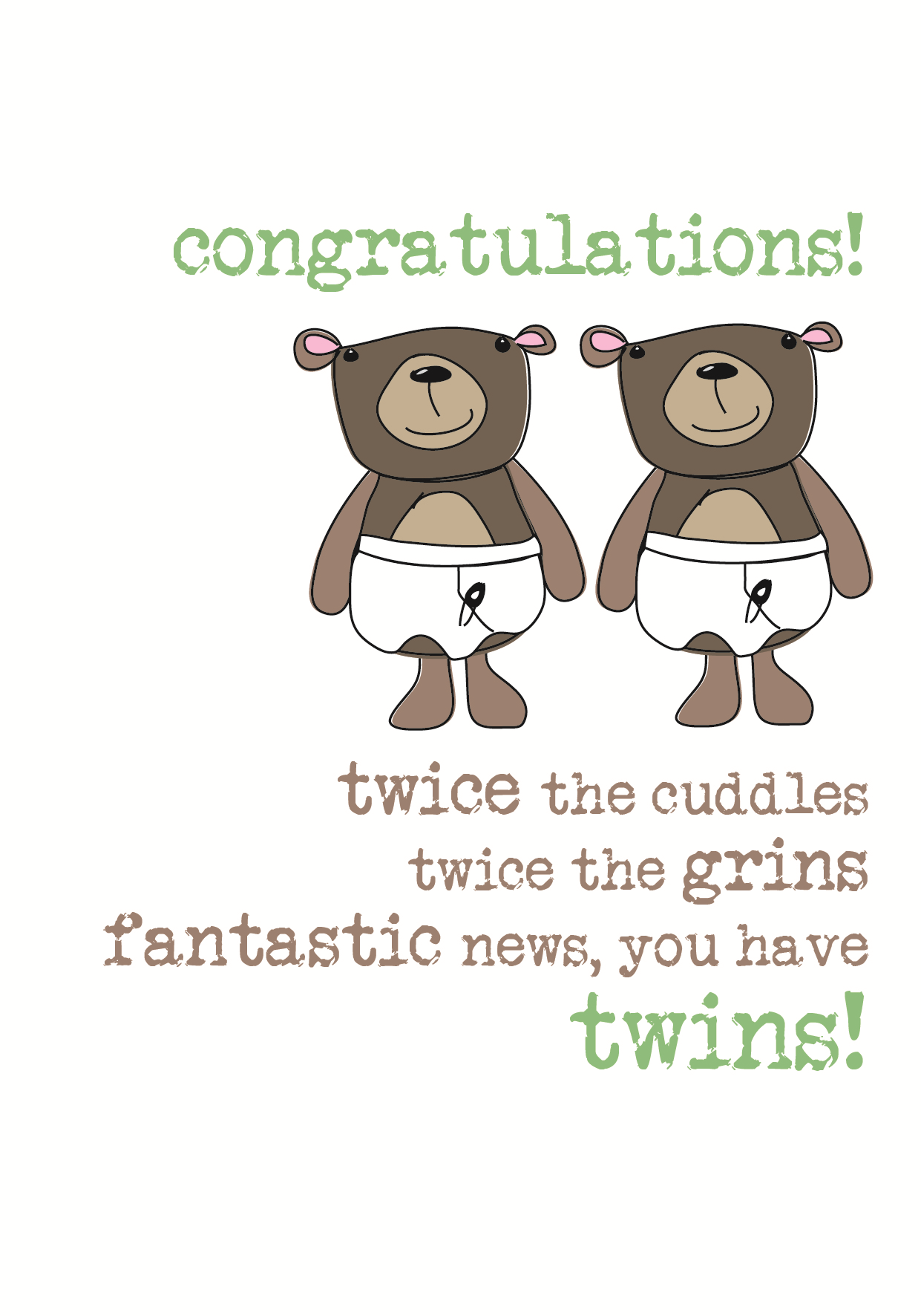 New Baby Twins Sparkle Finished Greeting Card