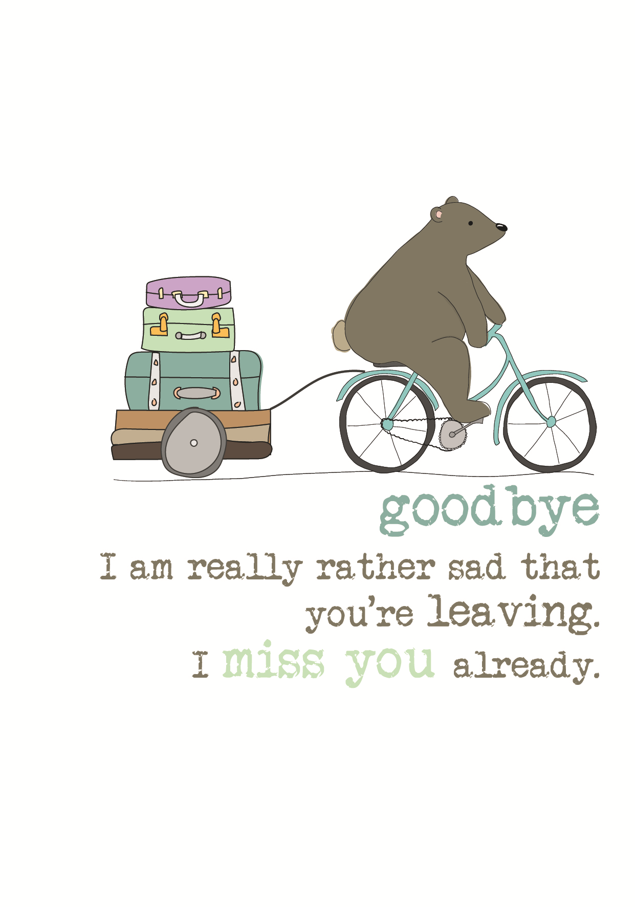 Leaving Miss You Sparkle Finished Greeting Card