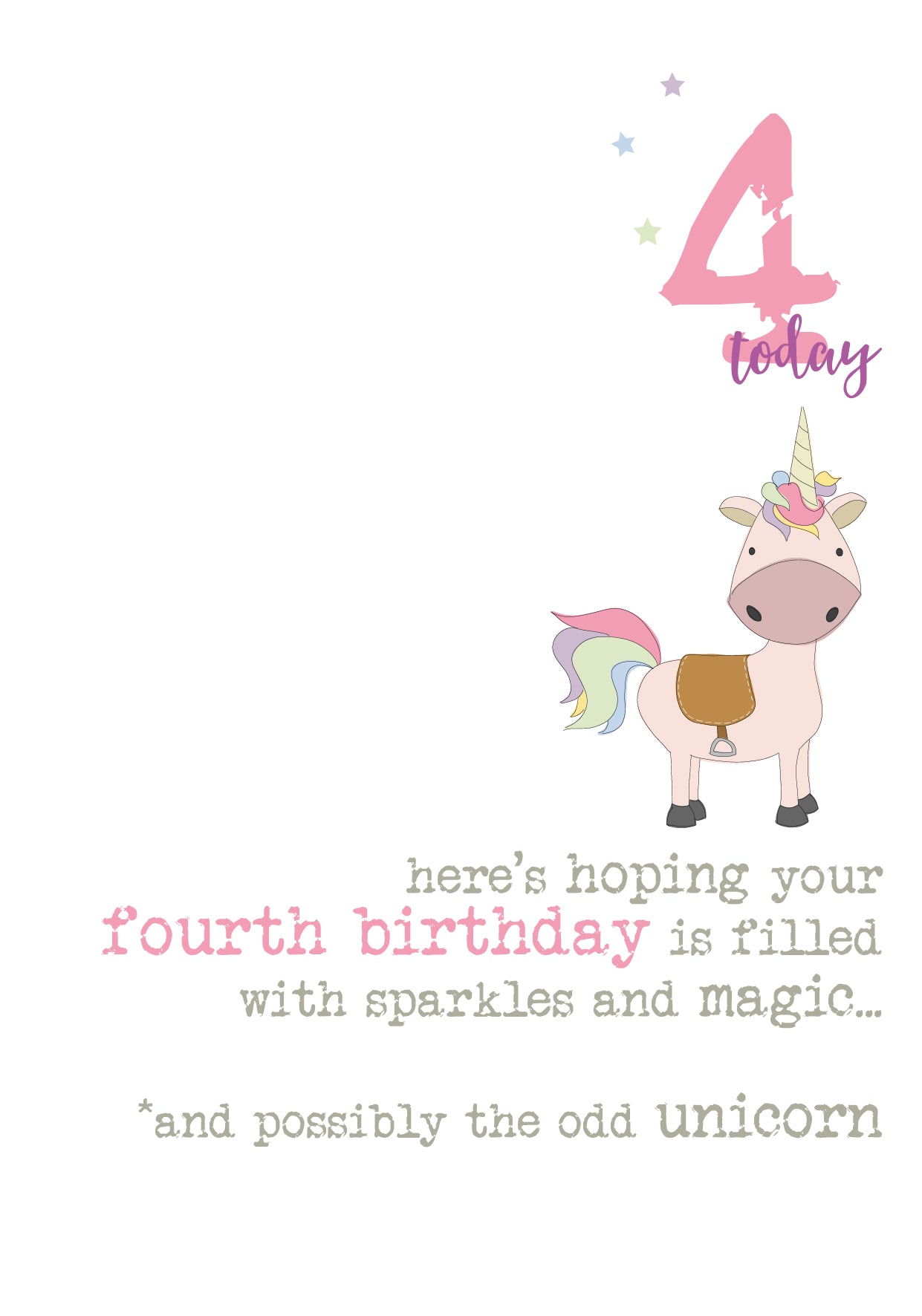 4th Birthday Unicorn Sparkle Finished Greeting Card