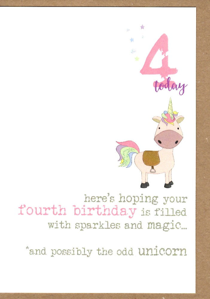 4th Birthday Unicorn Sparkle Finished Greeting Card