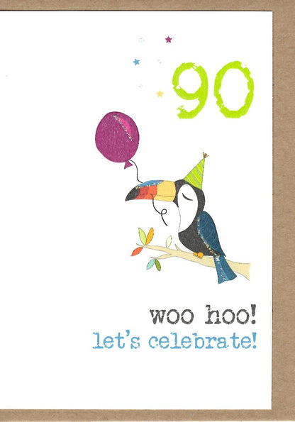 90th Birthday Woo Hoo Sparkle Finished Greeting Card
