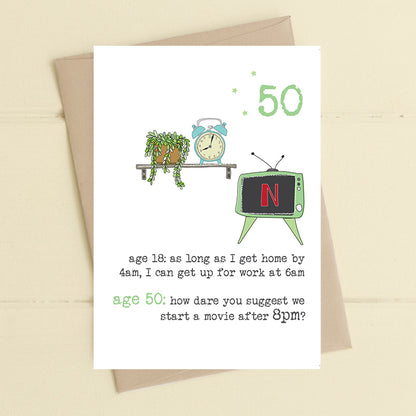 Staying Up Late 50th Birthday Greeting Card