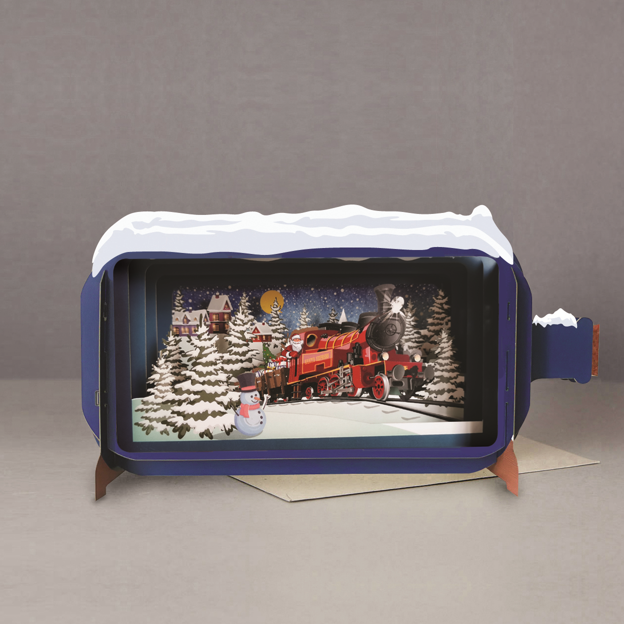 Message In A Bottle Santa Express Pop Up Christmas Greeting Card