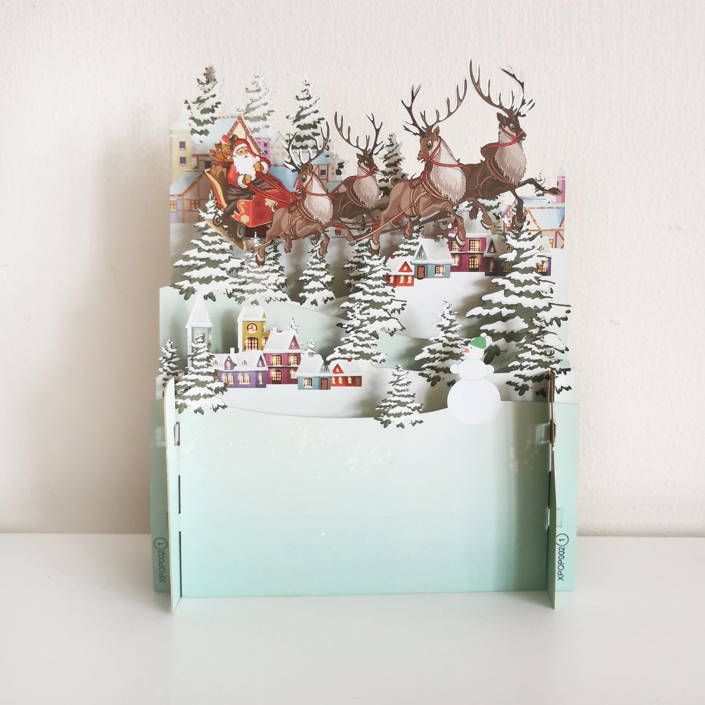 Santa's Sleigh Over Rooftops 3D Pop Up Christmas Greeting Card