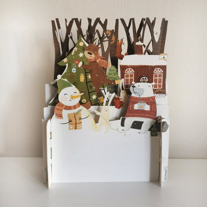 Xmas Tree Snowman & Friends 3D Pop Up Christmas Greeting Card